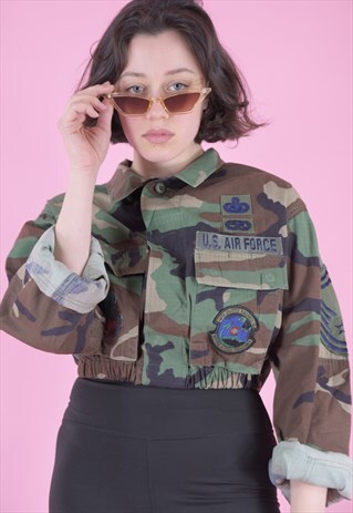 VINTAGE REWORKED CROP JACKET ORIGINAL US ARMY IN BROWN CAMO