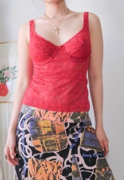 Vintage Y2K Red Floral Lace Cropped Bustier Top