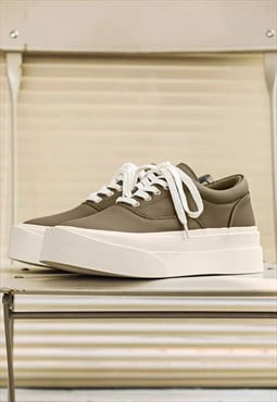 Platform canvas shoes chunky sole sneakers skate shoes khaki