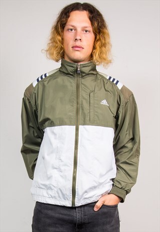 VINTAGE 90'S ADIDAS KHAKI GREEN WHITE TRACKSUIT JACKET