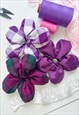 PURPLE SATIN OVERSIZE FLOWER SCRUNCHIE 