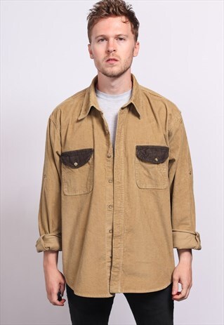 VINTAGE CORDUROY CORD SHIRT BROWN