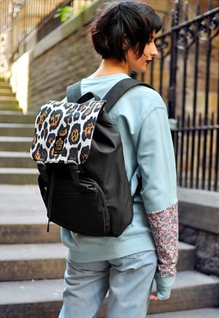 LEOPARD PANEL LAPTOP BACKPACK BLACK