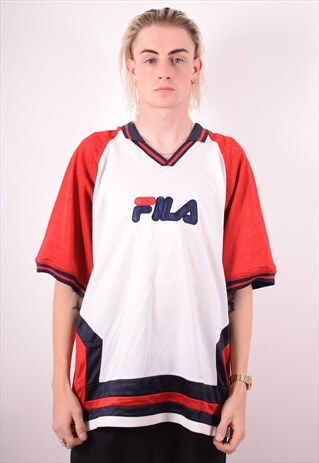 FILA MENS VINTAGE JERSEY TOP LARGE MULTI 90S