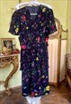 NAVY FLORAL PLEATED MIDI DRESS WITH RUFFLES