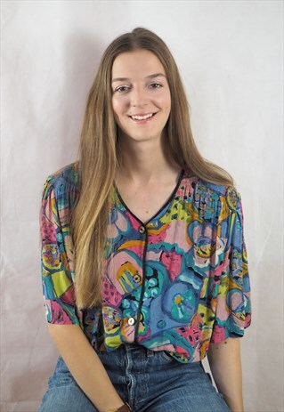 VINTAGE ART ABSTRACT PRINT BLOUSE