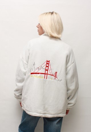 VINTAGE 90' DUBLE SIDE WHITE JACKET WITH EMBROIDERY