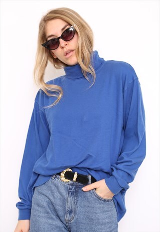 VINTAGE 90S BLUE POLO HIGH TURTLE NECK TOP