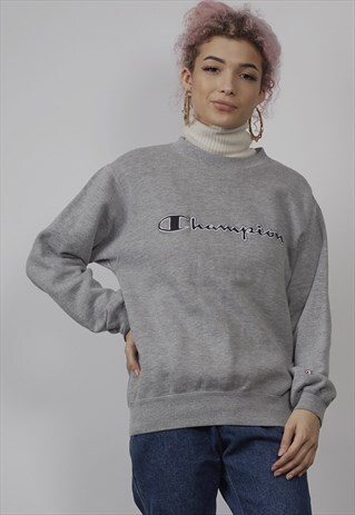 VINTAGE 90'S CHAMPION NAVY LOGO GREY SWEATER