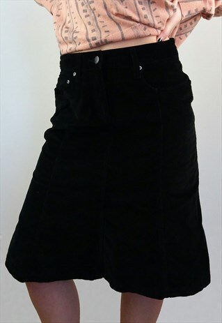 VINTAGE 90'S A-LINE CORDUROY BLACK DENIM CORDUROY SKIRT