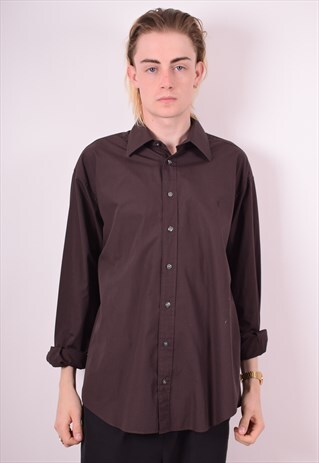 YVES SAINT LAURENT MENS VINTAGE SHIRT XL BROWN 90S