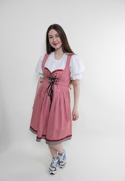 Vintage 80s Bavarian dress, ethnic plaid dress Oktoberfest 