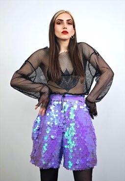 Purple sequin shorts lilac haze mermaid trousers Eras pants