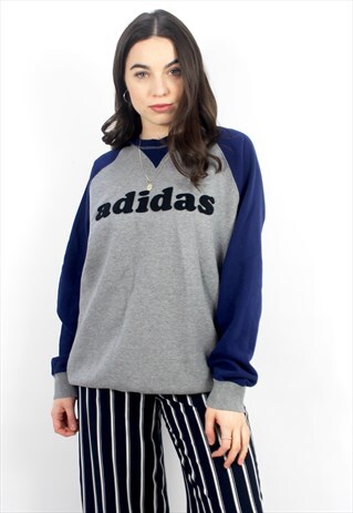 90'S RETRO GREY & BLUE SPELL-OUT SWEATSHIRT