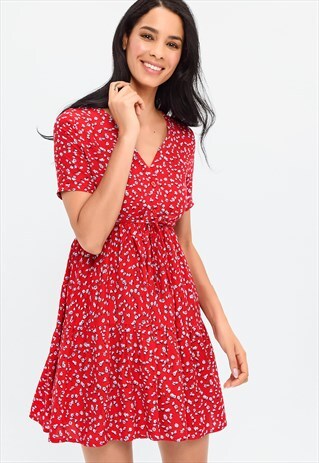 RED FLORAL MINI DRESS
