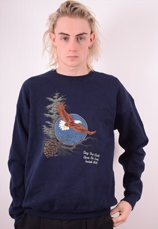 LEE MENS VINTAGE SWEATSHIRT JUMPER LARGE NAVY BLUE 90S