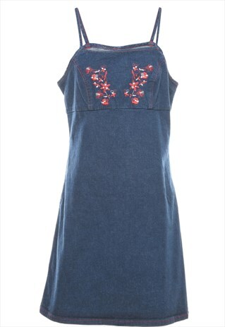 BEYOND RETRO VINTAGE STRAPPY INDIGO DENIM DRESS - M