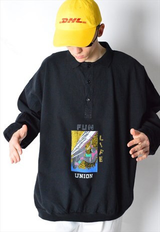 VINTAGE 80S BLACK SURF LIGHTWEIGHT SWEATSHIRT