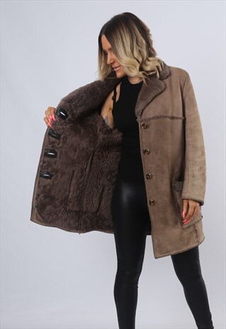 SHEEPSKIN SUEDE SHEARLING COAT LEATHER JACKET UK 14 (BJ6K)