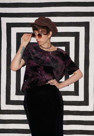 VINTAGE 90S VELVET FIREWORK GLITTER TOP