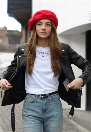 ORGANIC T-SHIRT IN WHITE WITH DUMP HIM VALENTINE SLOGAN