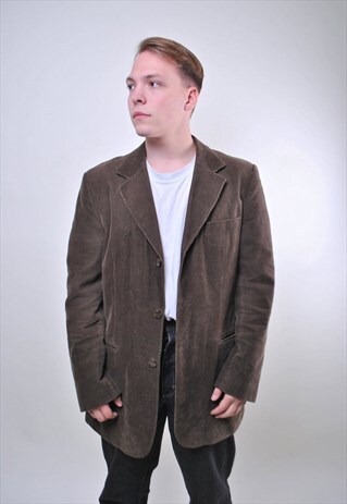 VINTAGE MAN OVERSIZE BROWN CORDUROY BLAZER, SIZE XL