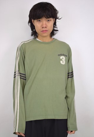 VINTAGE 90S ADIDAS GREEN CREAM STRIPE SHIRT