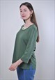 WOMEN VINTAGE GREEN PULLOVER BLOUSE WITH FLORAL EMBROIDERY