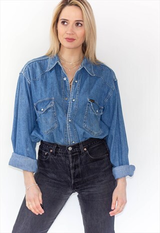 VINTAGE 90'S WRANGLER SOFT DENIM BOYFRIEND SHIRT