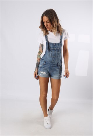 DENIM DUNGAREE SHORTS HOLLISTER VINTAGE UK 8 (5DI)