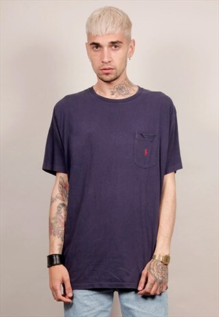 VINTAGE 90'S RALPH LAUREN NAVY POCKET T-SHIRT