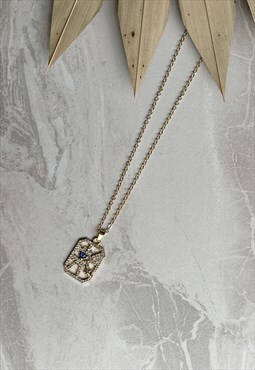Gold Diamante Hamsa Evil Eye Dainty Charm Pendant  Necklace
