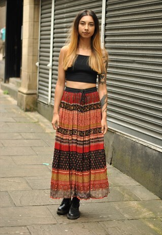 VINTAGE BOHO INDIAN ELEPHANT PRINT MAXI SKIRT