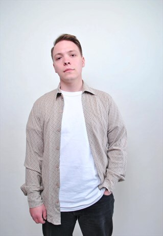 PLAID MINIMALIST SHIRT, 90S GREY CASUAL BUTTON DOWN