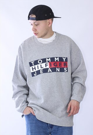 VINTAGE MENS TOMMY JEANS HILFIGER BIG LOGO SWEATSHIRT