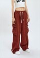 PARACHUTE JOGGERS LONG LACE PANTS SKATE TROUSERS IN RED