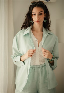 Turquoise Long Sleeve Lightweight Relaxed Shirt