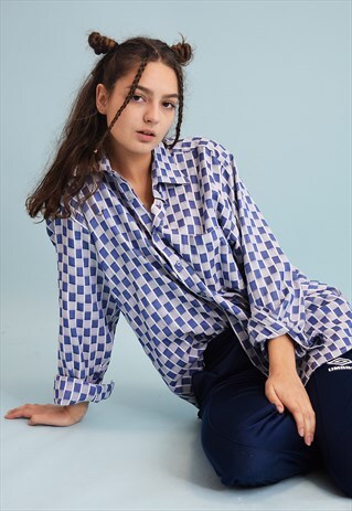 70'S RETRO TARTAN CHECKED PRINT OVERSIZED SHIRT TOP