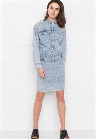 VINTAGE BLUE PARIS BLUE LONG SLEEVE MINI DENIM DRESS