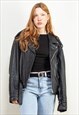 Vintage 80's Women Oversized Biker Jacket in Black