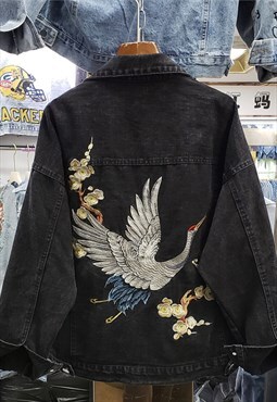 Miillow embroidered fashion little crane denim jacket