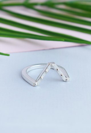 SILVER STACKING RING BOTTOM OF HEART WITH BALLS HANDMADE