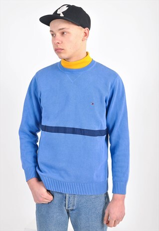 VINTAGE TOMMY HILFIGER ROUND NECK JUMPER IN BLUE