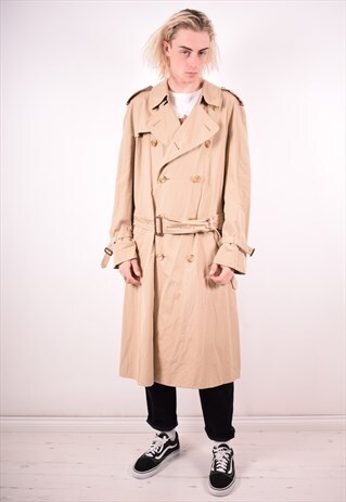 BURBERRY MENS VINTAGE TRENCH COAT LARGE BEIGE 90S