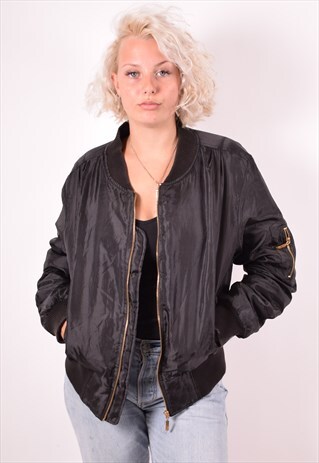 WOMENS VINTAGE BOMBER JACKET LARGE BLACK 90S