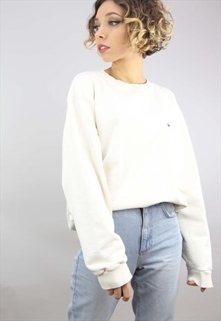 VINTAGE RETRO WHITE TOMMY HILFIGER SWEATER SWEATSHIRT