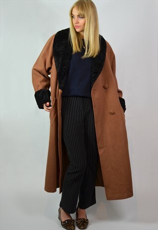 VINTAGE LONGLINE CAMEL BROWN CASHMERE & WOOL OVERSIZED COAT