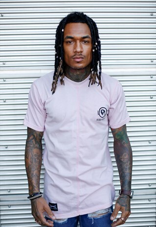 BABY PINK SLANTED LONGLINE T-SHIRT