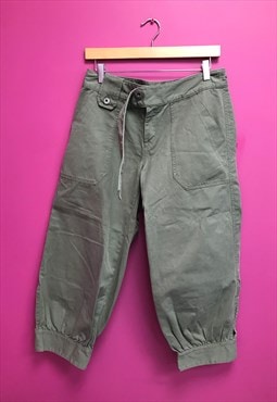 Cargo Trousers Green 3/4 Length Cotton Cropped
