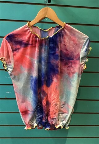 TIE DYE EFFECT VELOUR TOP ACID HOUSE 80S 90S VIBE